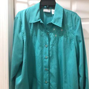 ALFRED DUNNER Green FLORAL EMBROIDERED JACKET  Size 18P